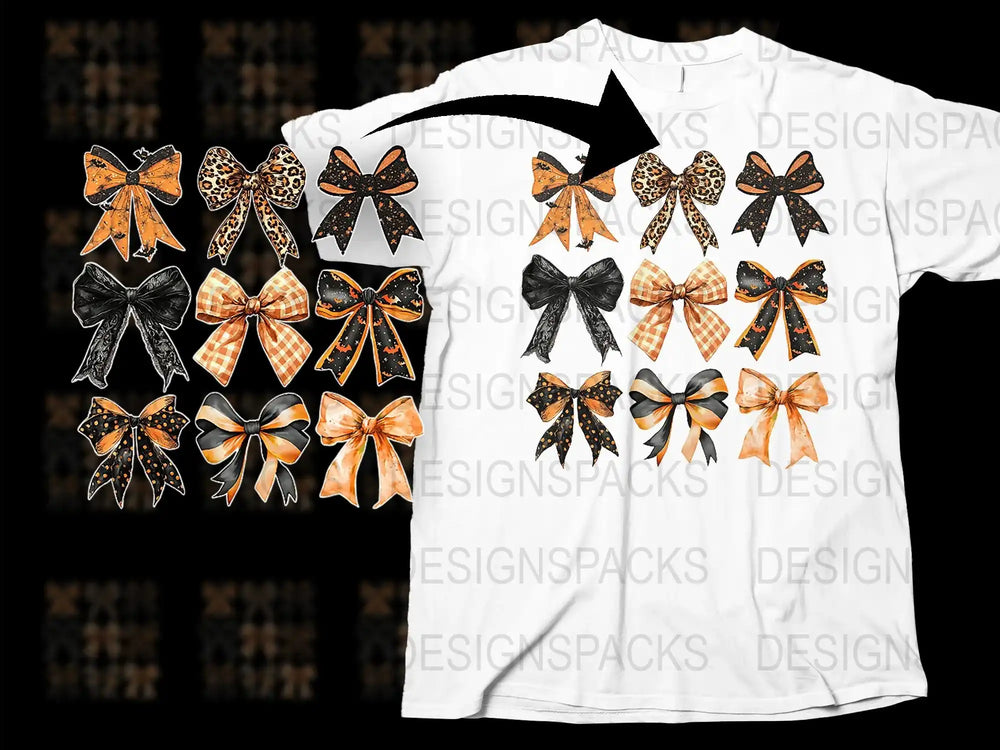 Halloween Bow Design Shirt, Orange Black Plaid Leopard Print, Festive Fall Fashion Top