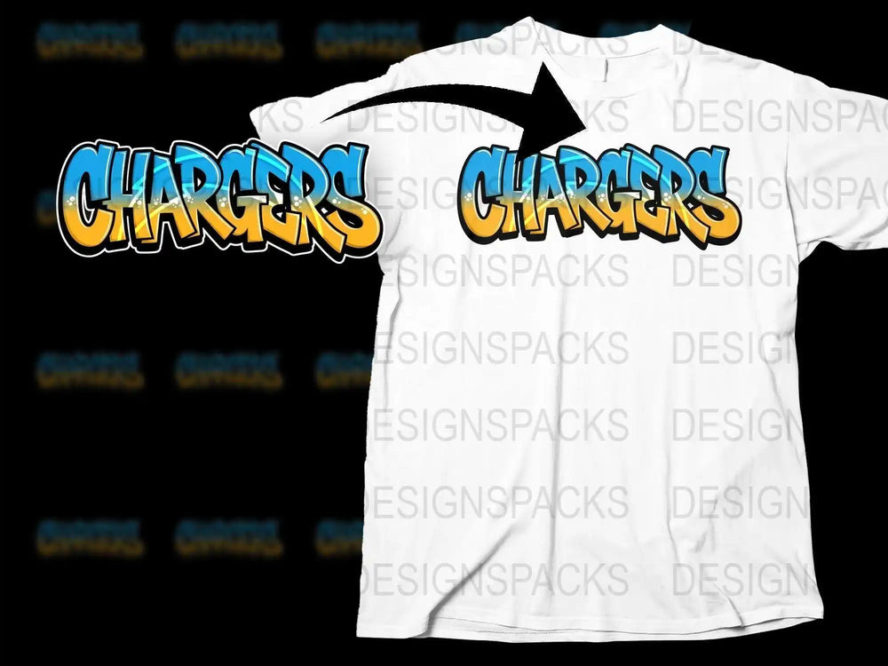 Chargers Graphic T-Shirt, Bold Text Design, Sports Team Fan Apparel, Casual Wear White Tee