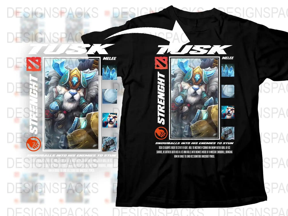 Tusk Dota 2 Inspired Graphic T-Shirt, Men's Gaming Tee, Black Cotton Shirt, Gamer Gift Idea