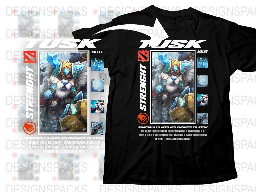 Tusk Dota 2 Inspired Graphic T-Shirt, Men's Gaming Tee, Black Cotton Shirt, Gamer Gift Idea