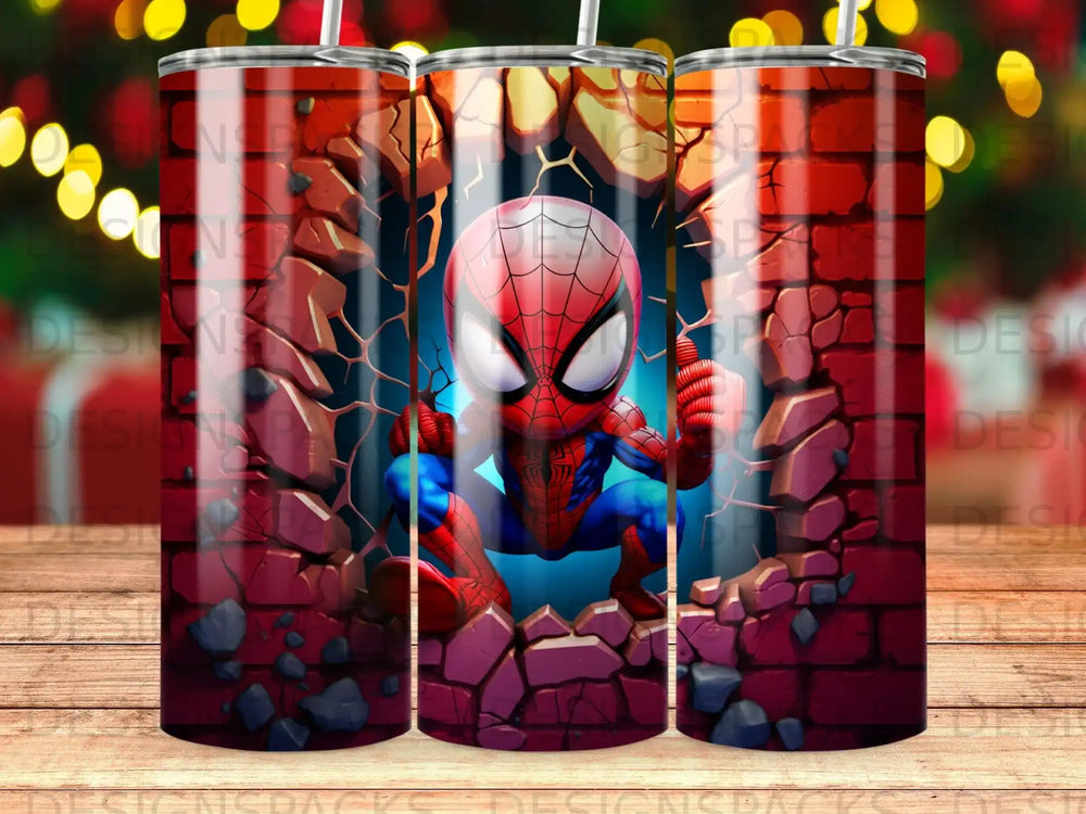 Spiderman peeking through a cracked brick wall, digital art.