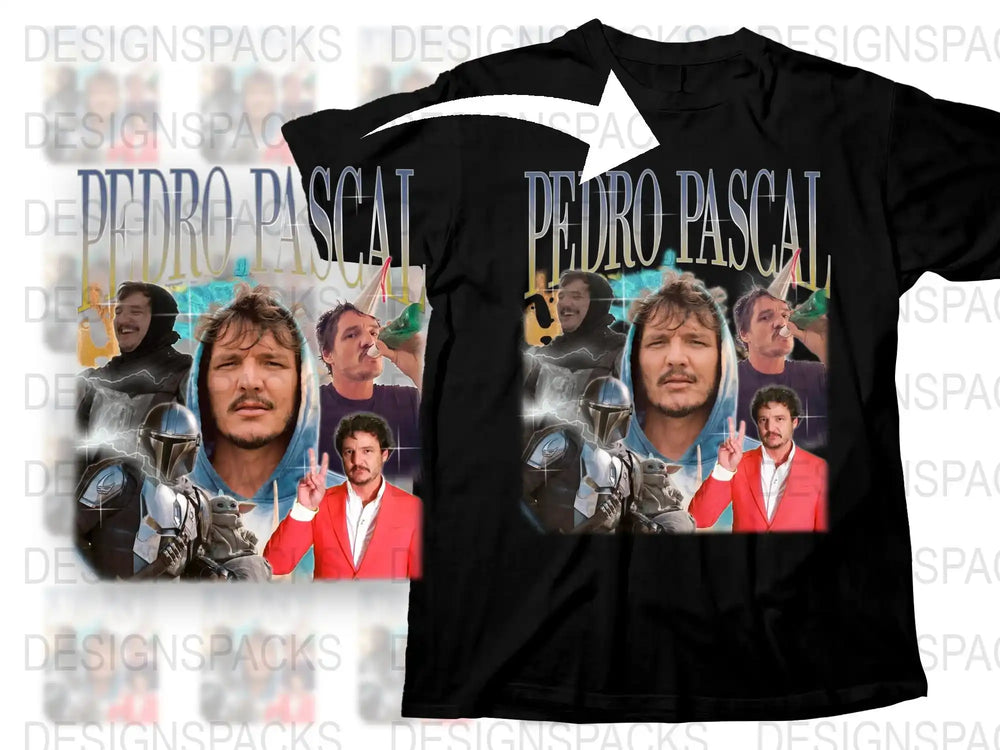 Pedro Pascal Fan T-Shirt, Multiple Images, Actor Tribute, Casual Black Tee, Unisex Clothing