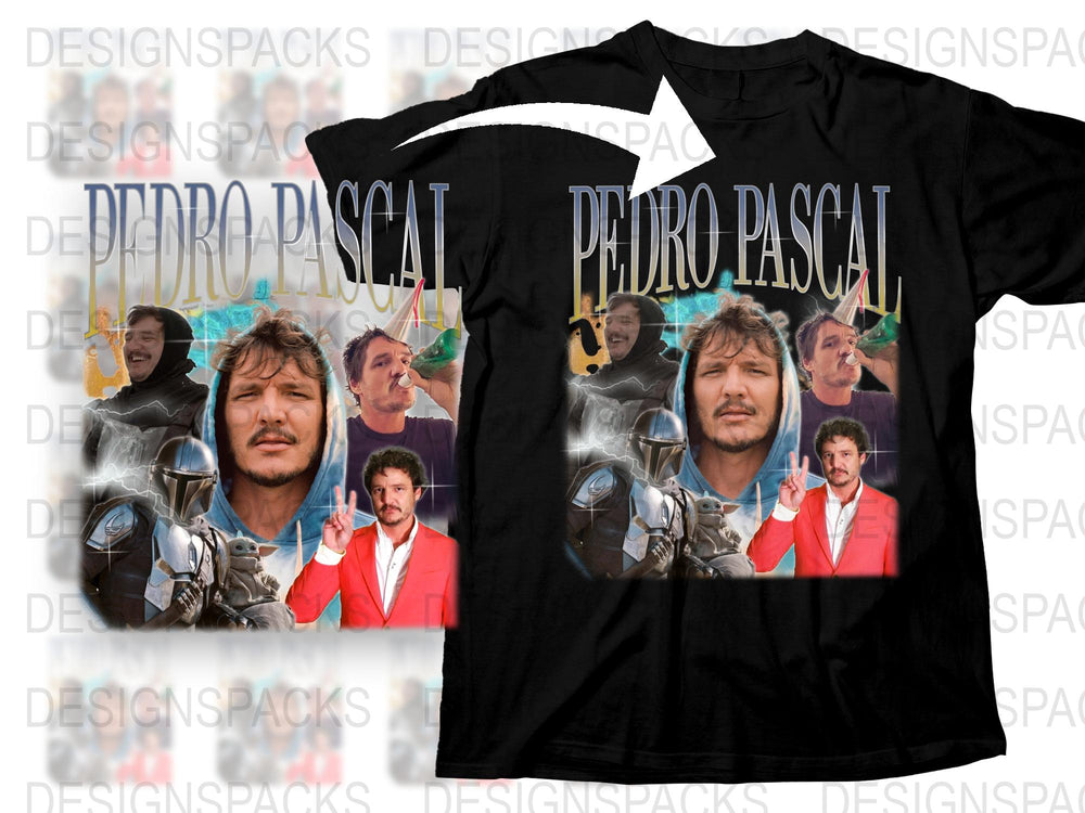 Pedro Pascal Fan T-Shirt, Multiple Images, Actor Tribute, Casual Black Tee, Unisex Clothing