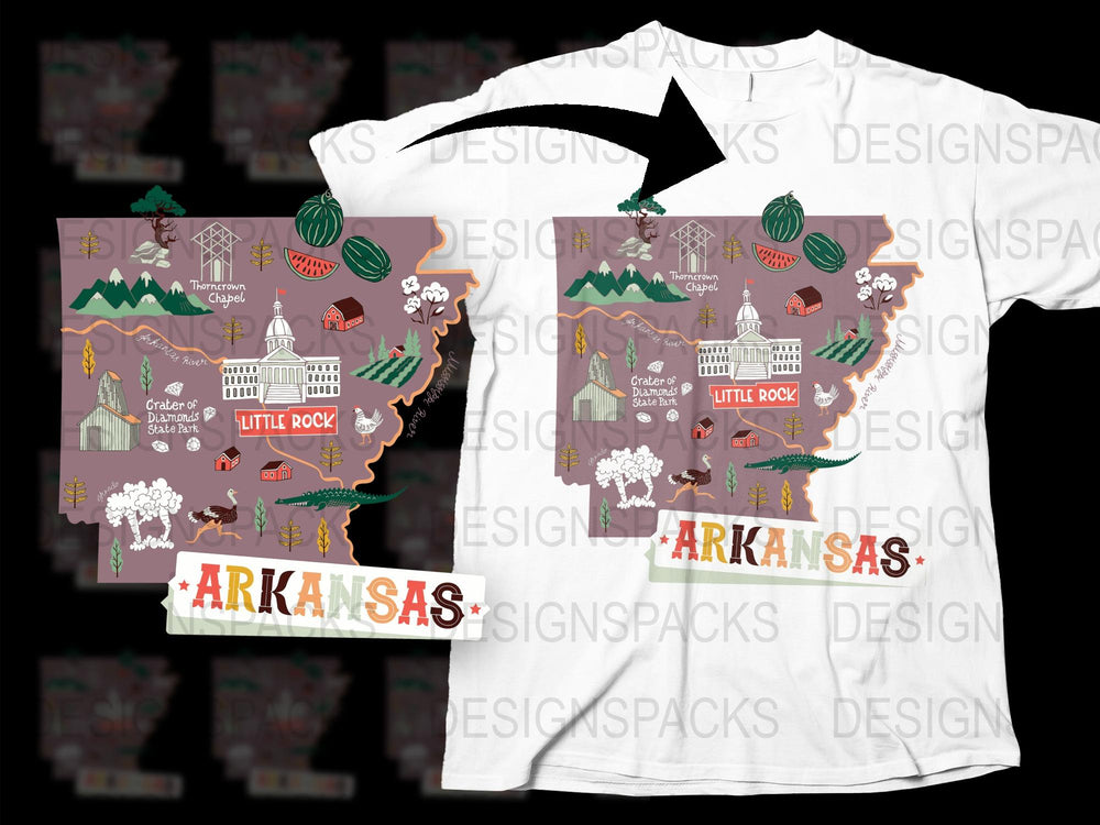 Arkansas Travel T-Shirt, Little Rock Graphic Tee, Unique State Map Design, Souvenir Shirt