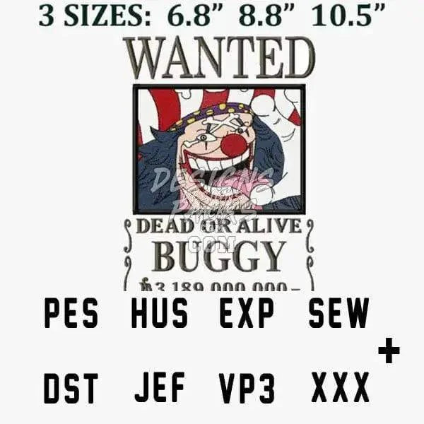 Buggy Wanted One Piece Anime Embroidery Design