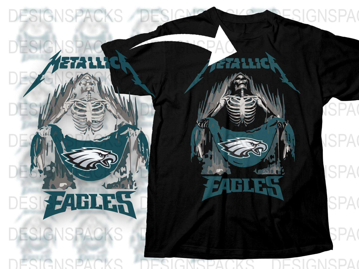 Metallic Eagles Band T-Shirt, Skeleton Graphic Tee, Rock Music Fan Apparel, Unisex Concert Shirt