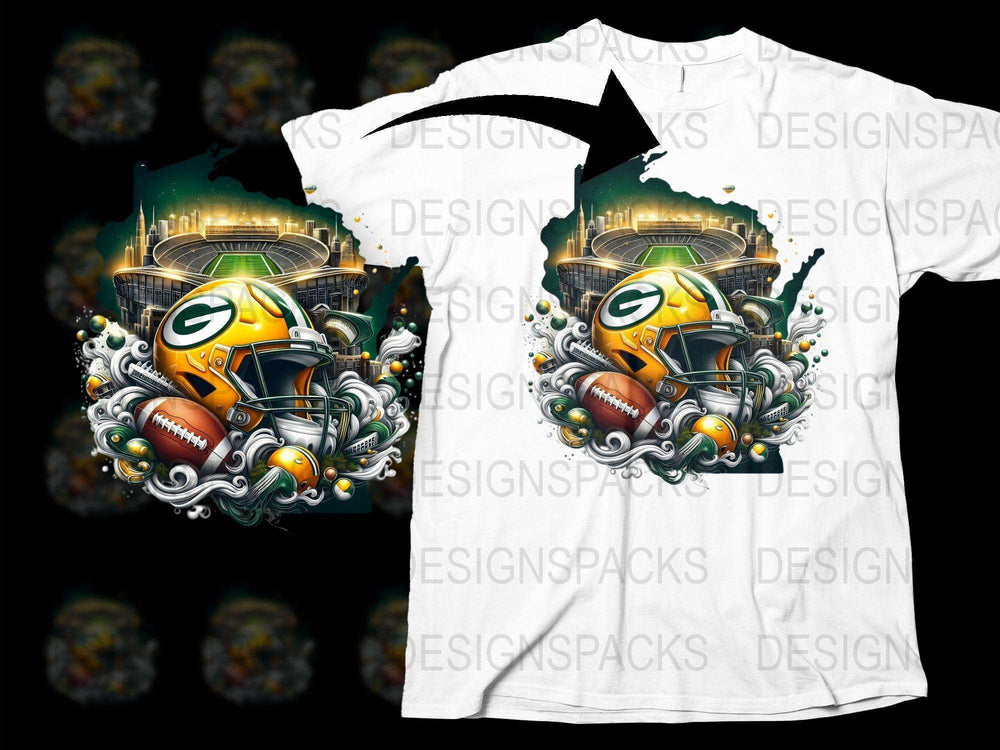 Green Bay Football Themed T-Shirt, Colorful Sports Fan Gear, Unique Graphic Print Tee