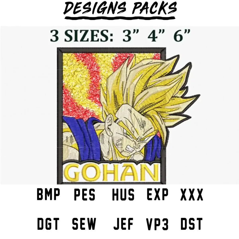 Rectangle Adult Gohan DBZ SSJ2 Anime Embroidery Design