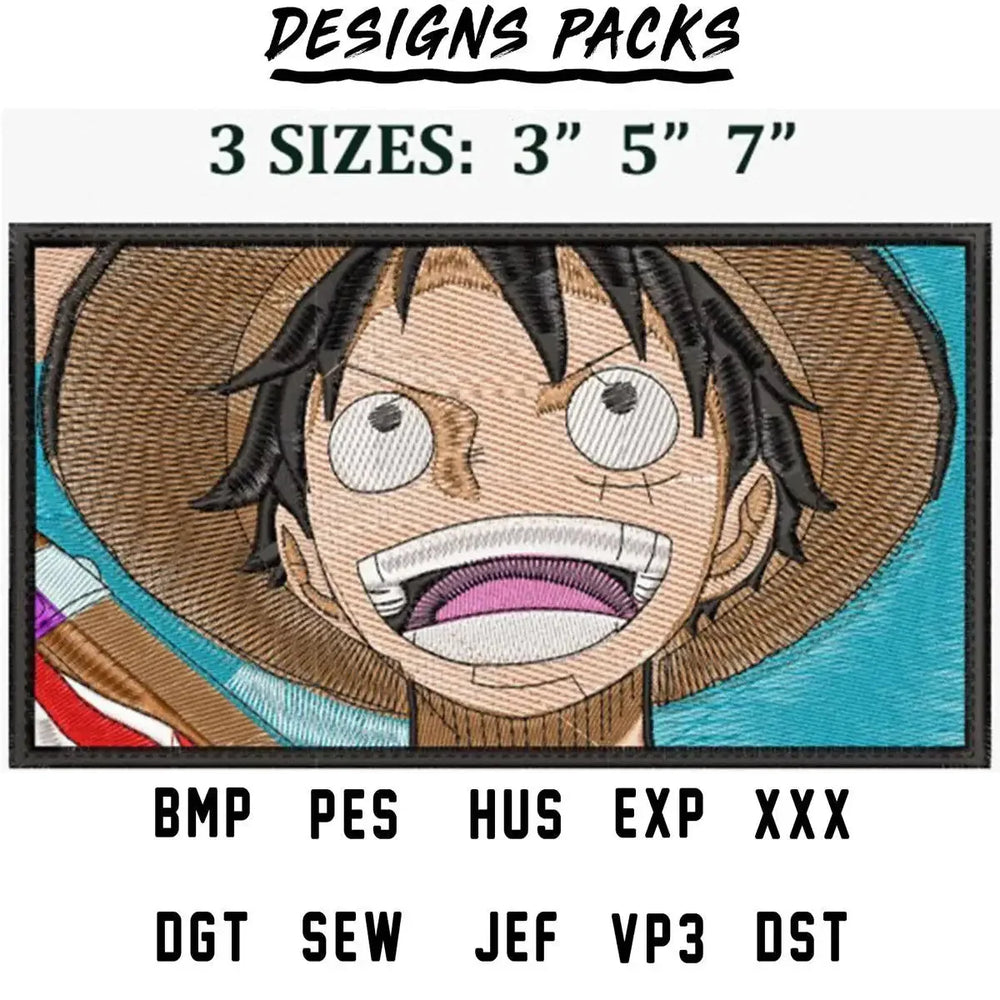 Hat Luffy Rectangle One Piece Anime Embroidery Design