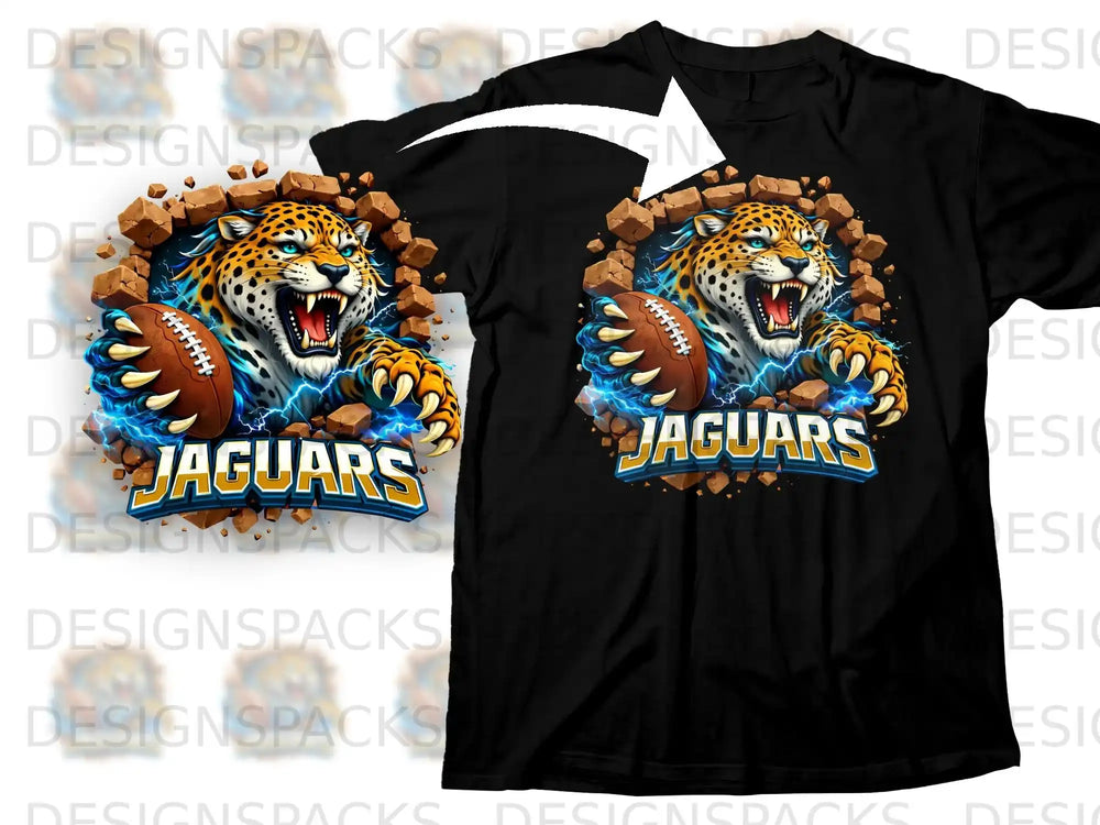 Jaguars Roaring Football Theme Graphic T-shirt
