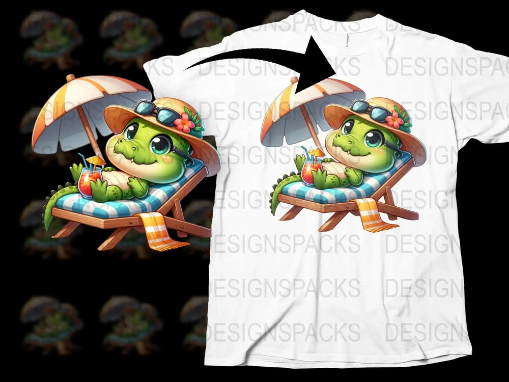 Cute Turtle on Beach Chair Graphic T-Shirt, Summer Vacation Casual Tee, Colorful Animal Design Shirt for All Ages