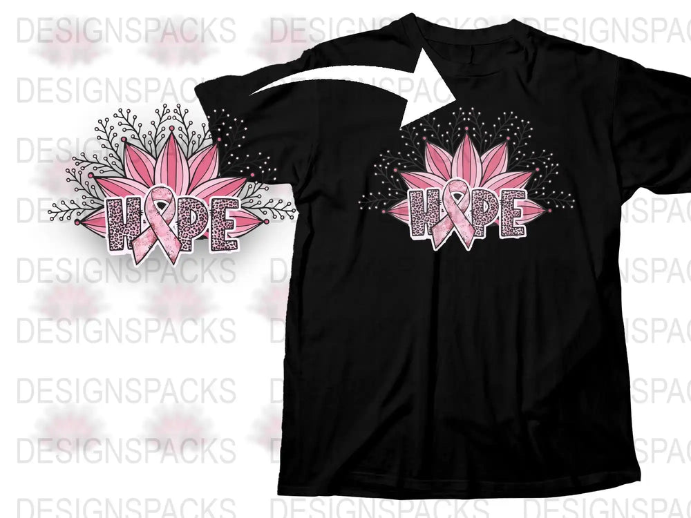 Hope Breast Cancer Awareness T-Shirt, Pink Ribbon Floral Graphic Tee, Inspirational Support Apparel