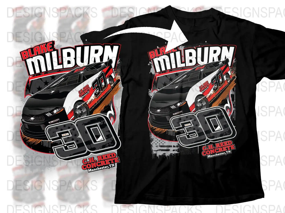 Blake Milburn Racing T-Shirt, Number 30 Car Graphic Tee, Motorsport Fan Apparel, Black Cotton Shirt