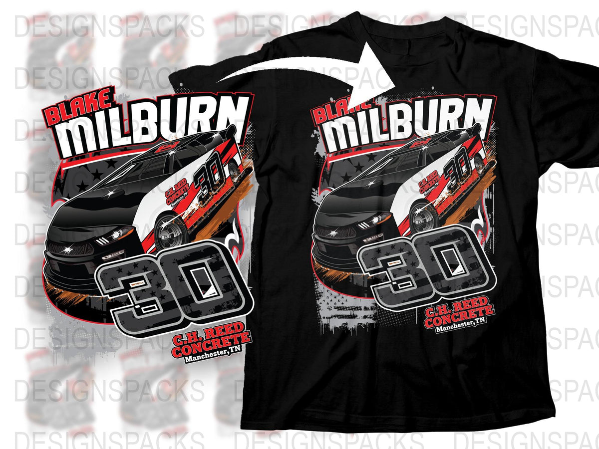 Blake Milburn Racing T-Shirt, Number 30 Car Graphic Tee, Motorsport Fan Apparel, Black Cotton Shirt