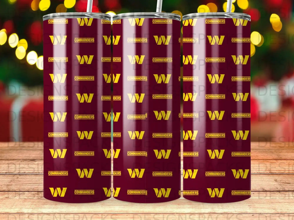 Washington Commanders logo pattern on a tumbler.