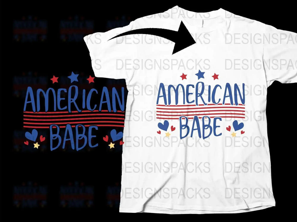 American Babe Patriotic T-Shirt, 4th of July USA Flag Tee, Women's Graphic Shirt, Red White and Blue, Independence Day Top