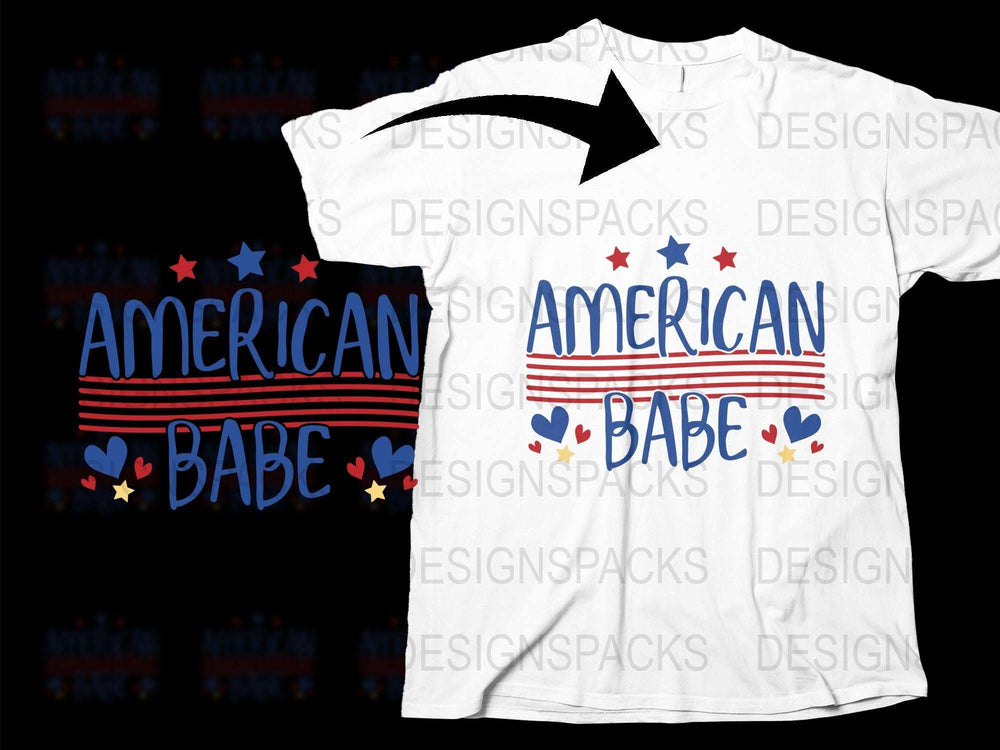 American Babe Patriotic T-Shirt, 4th of July USA Flag Tee, Women's Graphic Shirt, Red White and Blue, Independence Day Top