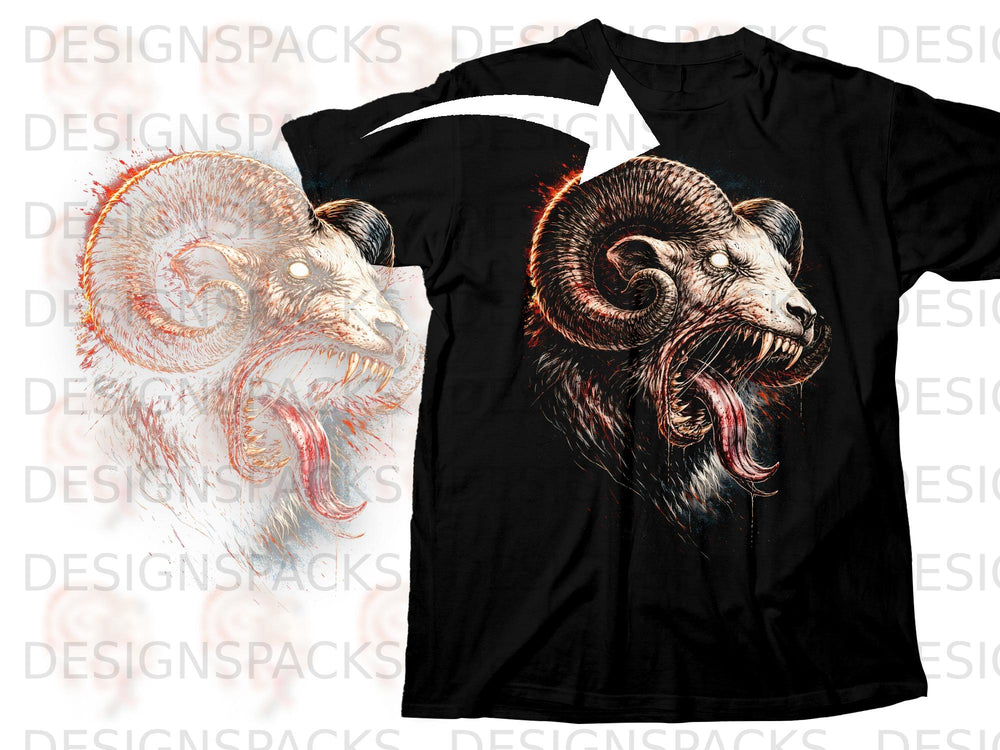 Black t-shirt with a detailed graphic of a roaring ram's head.