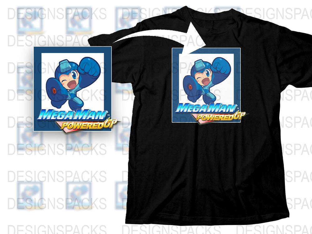 Mega Man Powered Up T-Shirt, Vintage Video Game Tee, Classic Blue Character, Retro Gaming Apparel