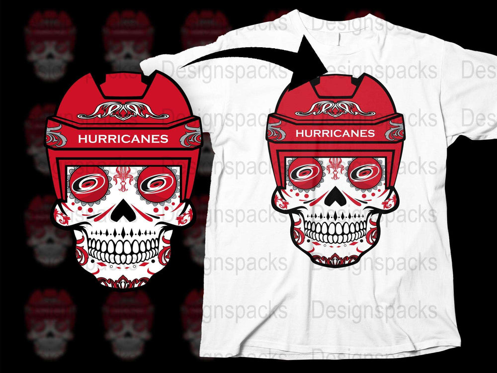 Red Skull Hurricanes Graphic T-Shirt, Men's White Casual Cotton Tee, Skull Print Top, Urban Streetwear, Unique Bold Design Shirt
