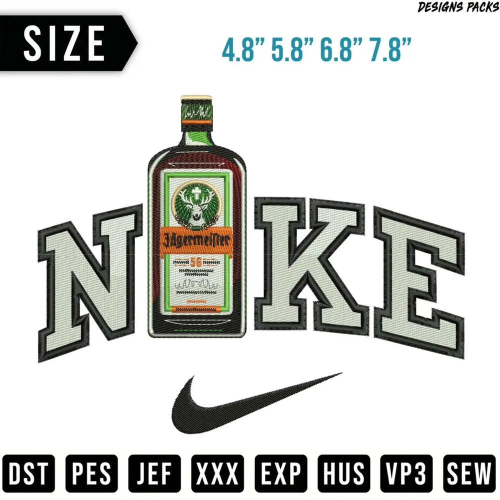 Jägermeister bottle logo on a Nike swoosh and lettering.