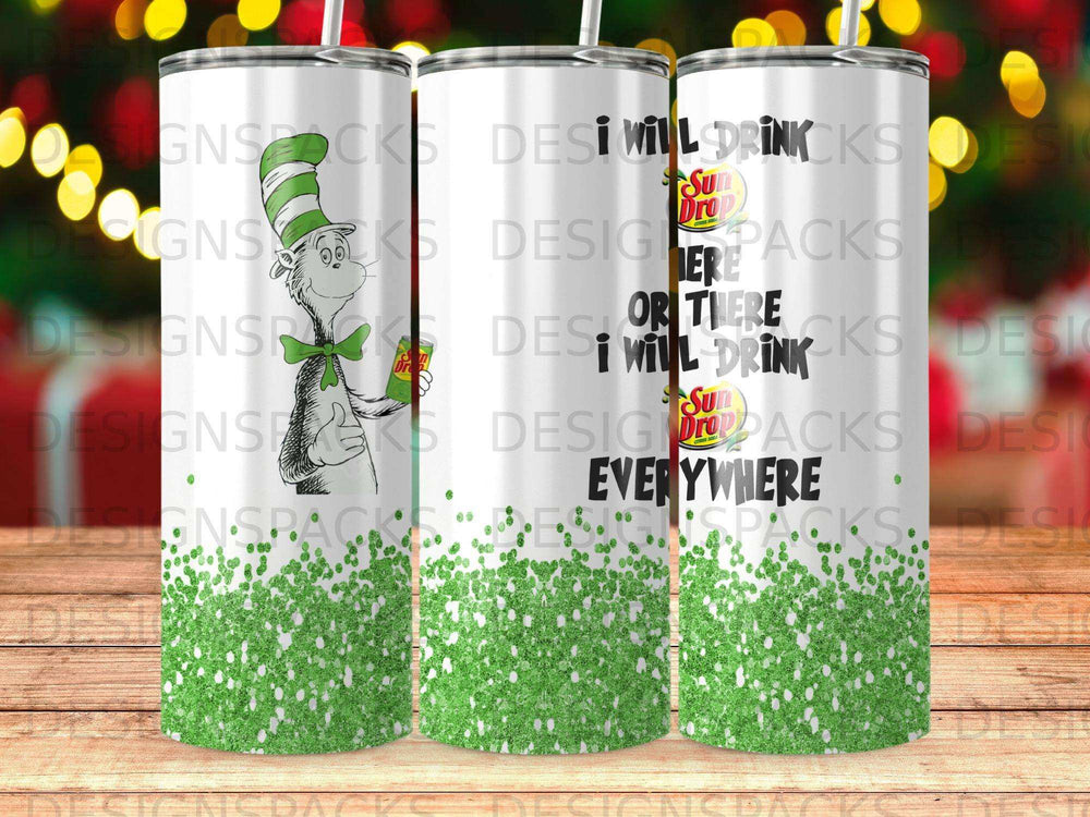 Dr. Seuss character holding a drink, with "Sun Drink" and "Everywhere" text.