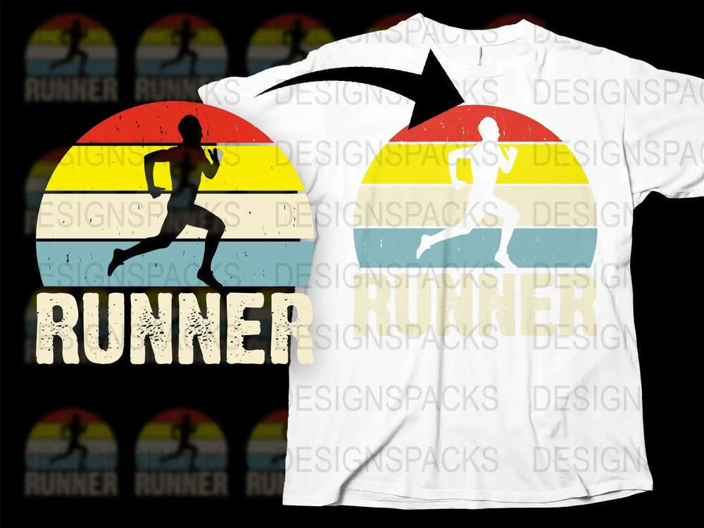Vintage Runner T-Shirt, Retro Sunset Graphic Tee, Athletic Running Shirt, Unisex Casual Sportswear Top
