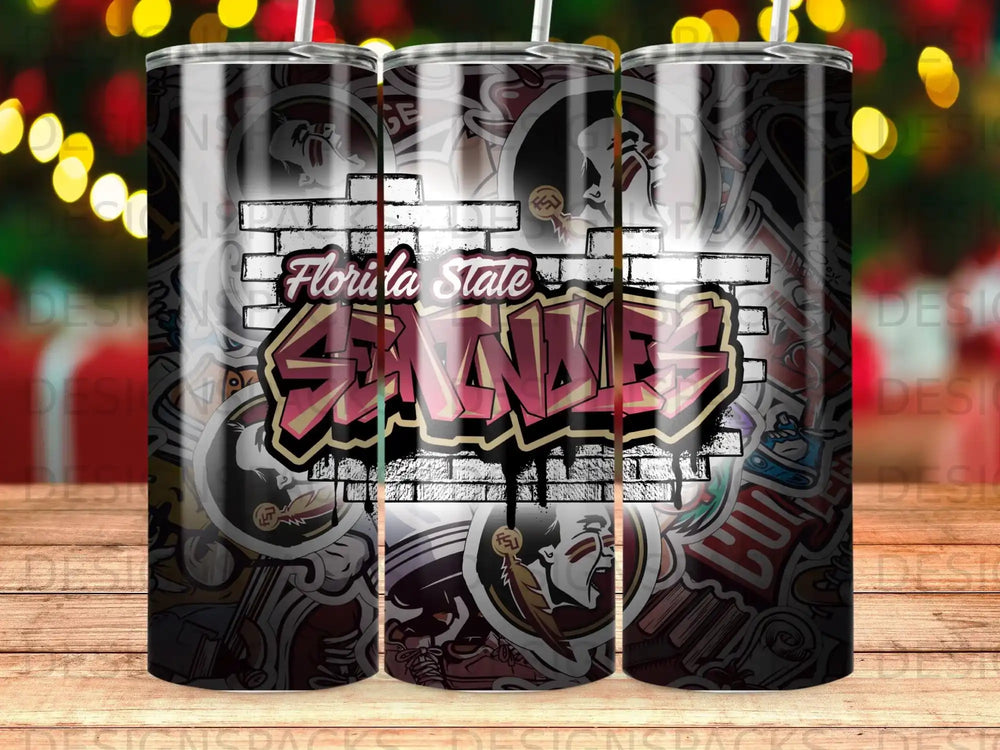 Florida State Seminoles graffiti tumbler with brick background.