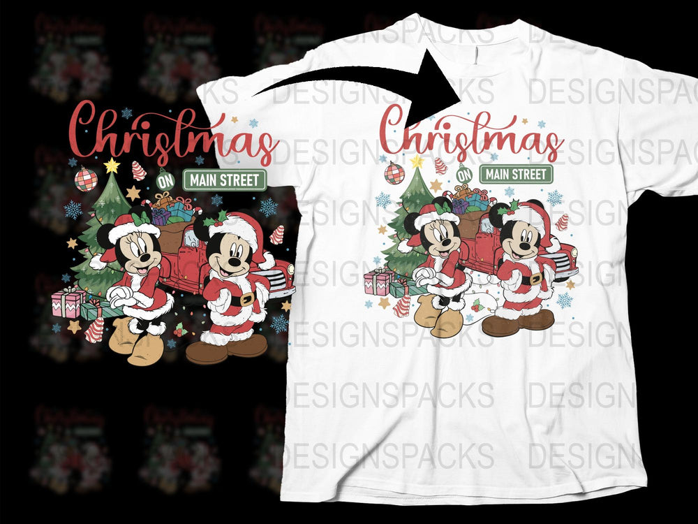 Christmas Disney Shirt, Mickey Minnie Holiday Tee, Main Street Festive T-Shirt, Family Matching Outfits