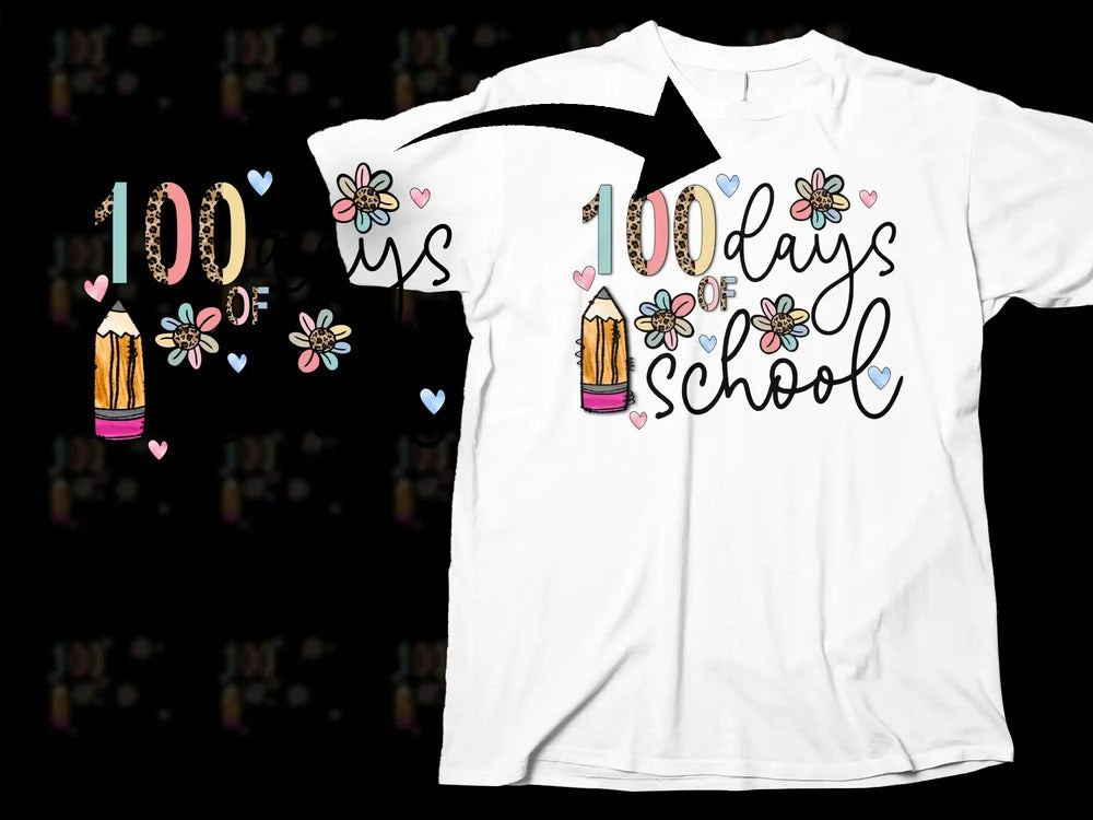 100 Days of School T-Shirt, Colorful Pencils Design, Kids School Celebration Tee, Fun Graphic Shirt for Teachers and Students