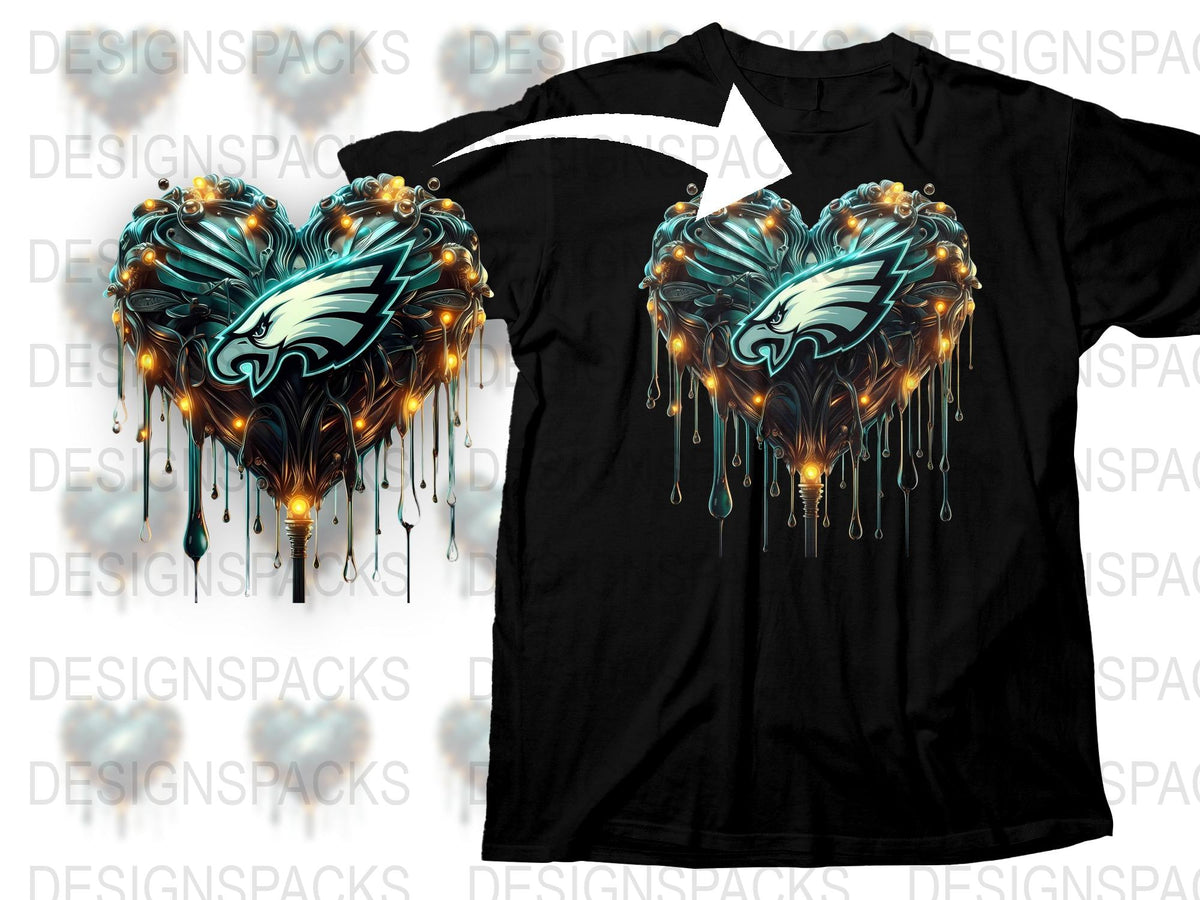 Philadelphia Eagles Heart Design T-Shirt, Dripping Paint Graphic Tee, NFL Team Fashion, Unisex Black Shirt