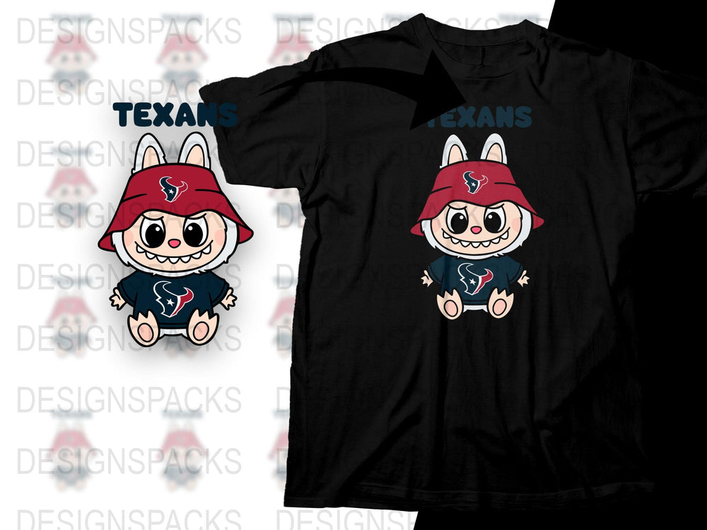 Houston Texans Inspired Cartoon Character T-Shirt, Cute Fan Apparel, Unisex Black Tee