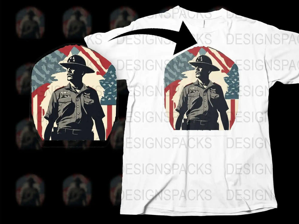 Vintage Military Officer Graphic T-Shirt, Patriotic American Flag Design, Retro Style Apparel for Men and Women