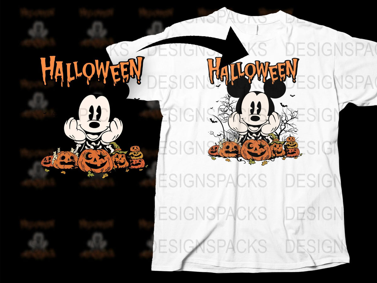 Halloween Mickey Mouse T-Shirt, Cartoon Character Pumpkin Graphic Tee, Festive Fall Apparel for All Ages