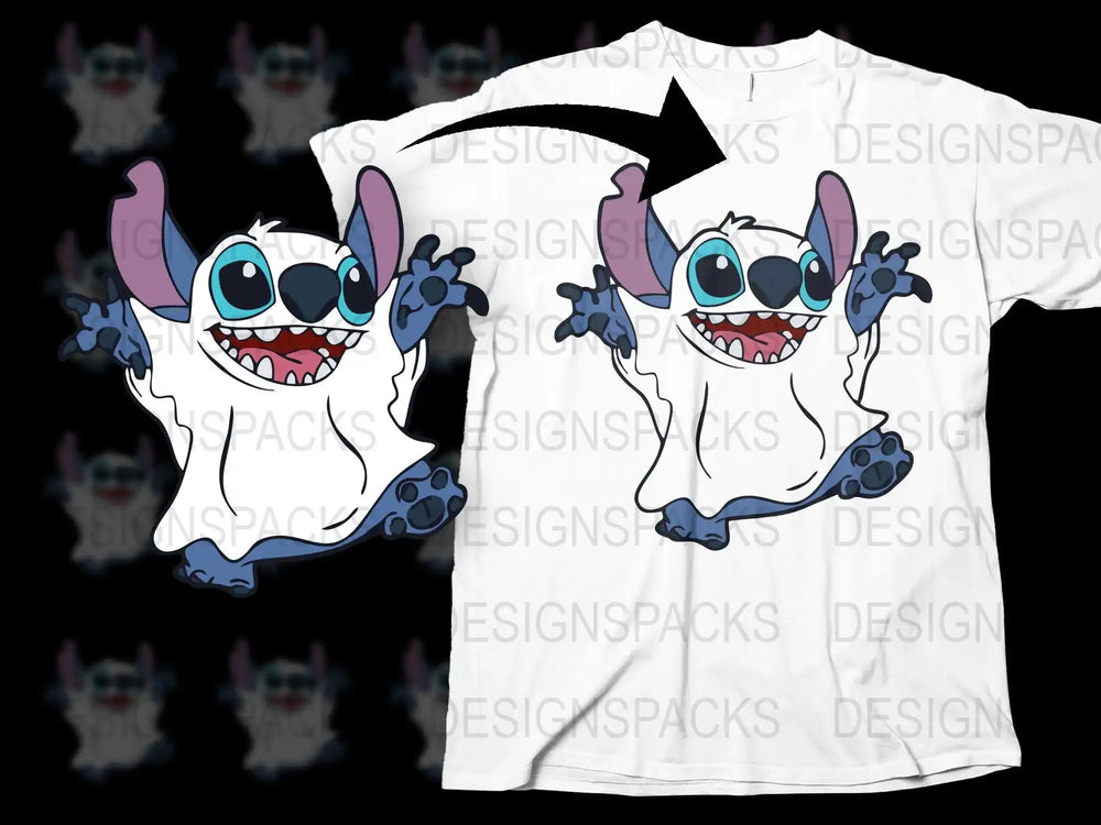 Cute Alien Blue Stitch Graphic T-Shirt, Fun Cartoon Character Design, Unisex Kids and Adult Sizes