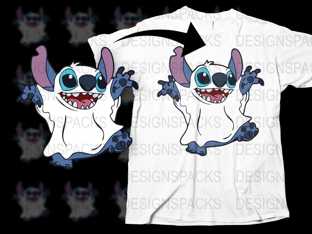 Cute Alien Blue Stitch Graphic T-Shirt, Fun Cartoon Character Design, Unisex Kids and Adult Sizes