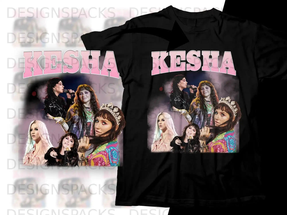 Kesha graphic tee with band members on a black t-shirt.
