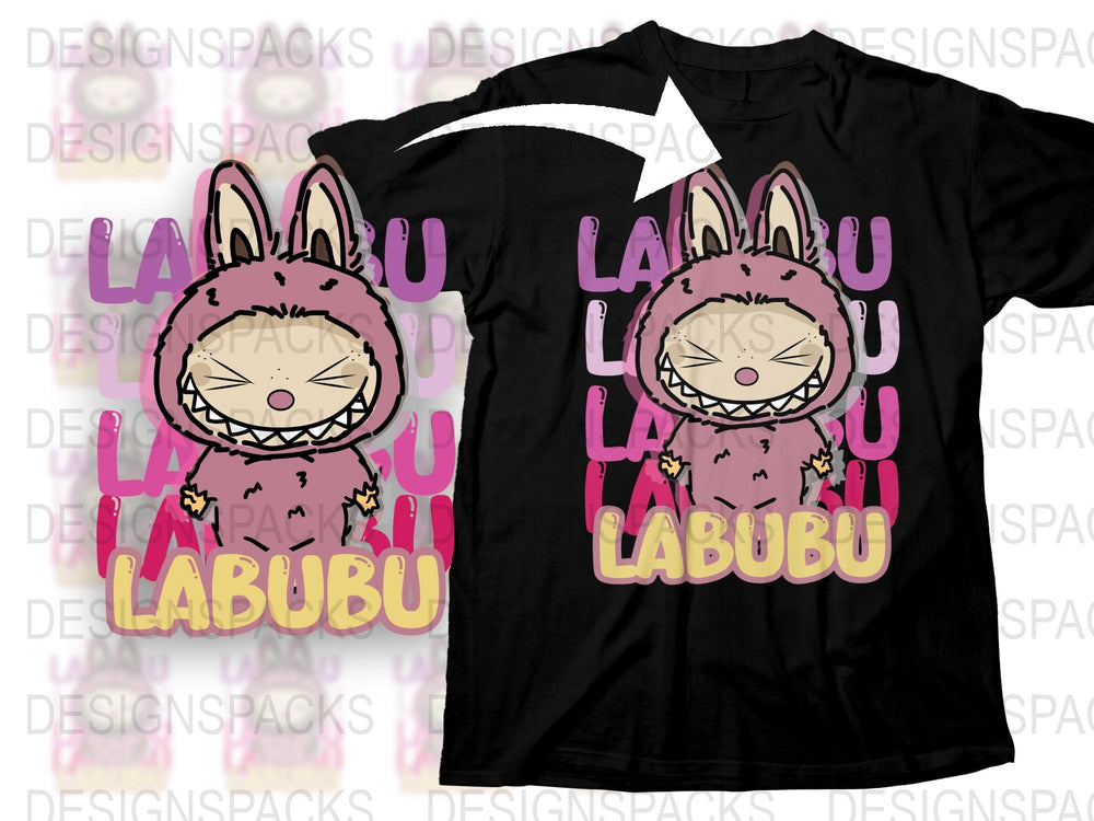 Funky Labubu Bunny Cartoon Graphic T-Shirt, Unisex Pink Anime Inspired Tee, Trendy Illustration Casual Wear