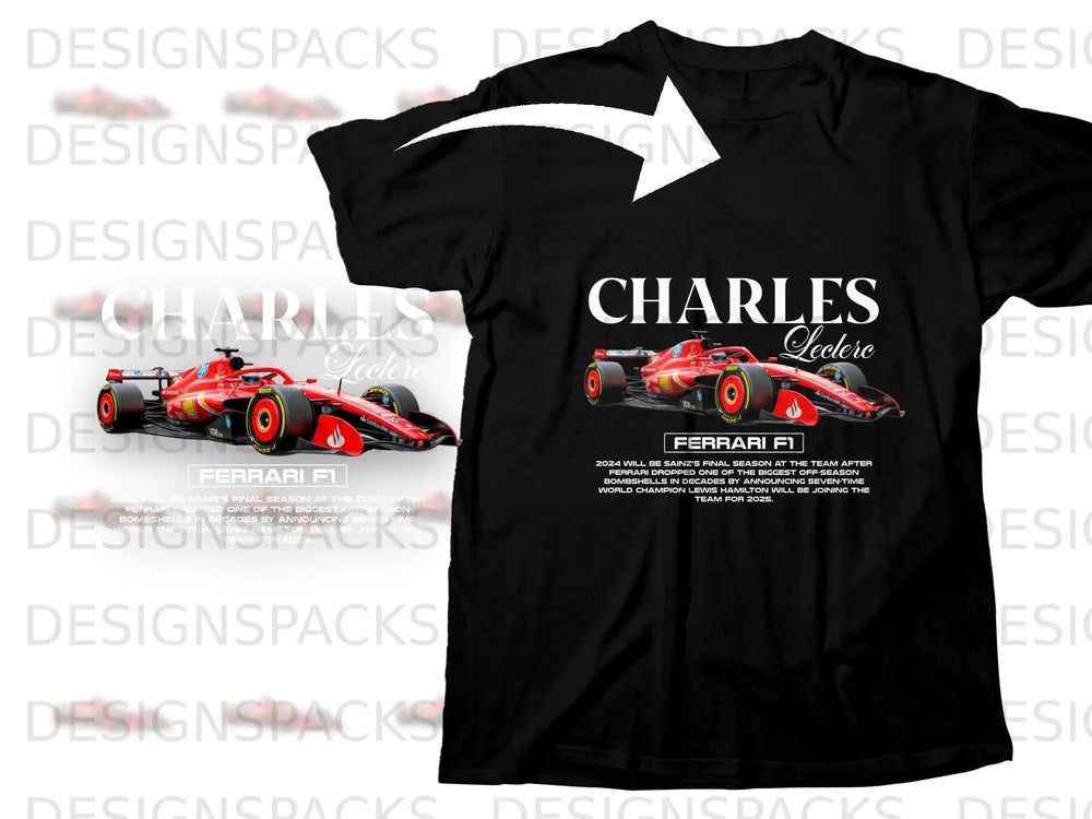 Ferrari F1 car and text about Lewis Hamilton joining Ferrari in 2025.