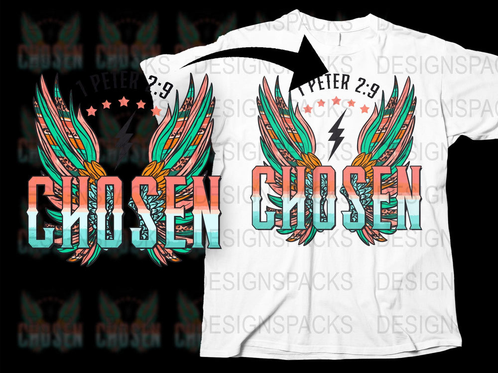Chosen Graphic T-Shirt with Wing Design, Inspirational Quote, Bold Typography, Christian Apparel, Unisex Fashion Tee