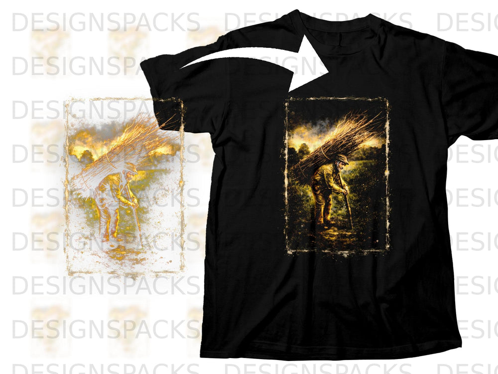 Black t-shirt with Led Zeppelin's fourth album cover artwork.