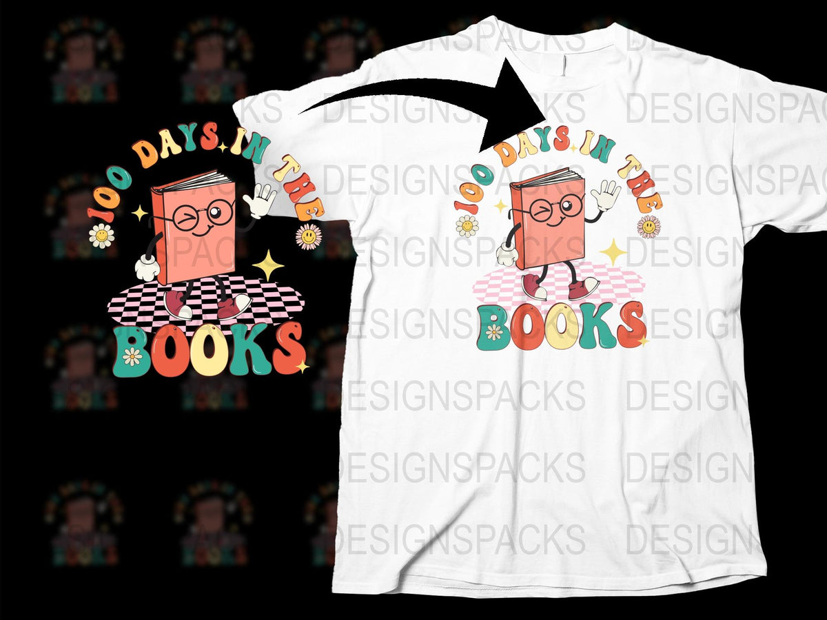 '100 Days In The Books' T-Shirt, Colorful Teacher Shirt, Fun Reading Tee, School Celebration, Educator Gift, Book Lover Top