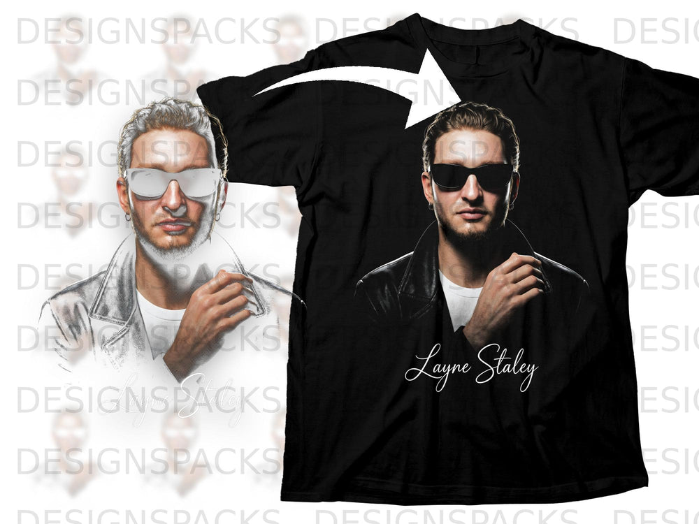 Black t-shirt with portrait of Layne Staley and signature.