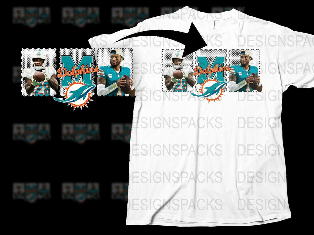 Miami Dolphins Themed T-Shirt, Custom Sports Team Graphic Tee, Full Color Player Design, NFL Fan Apparel
