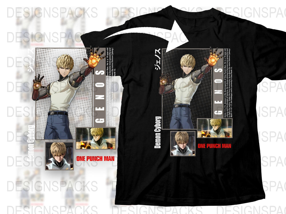 One Punch Man Genos T-Shirt and Poster Set, Anime Graphic Tee, Gift for Fans