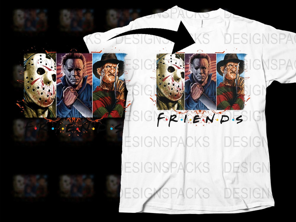 Horror Movie Icons T-Shirt, Classic Slasher Film Friends Design, Unisex Graphic Tee, Halloween Apparel