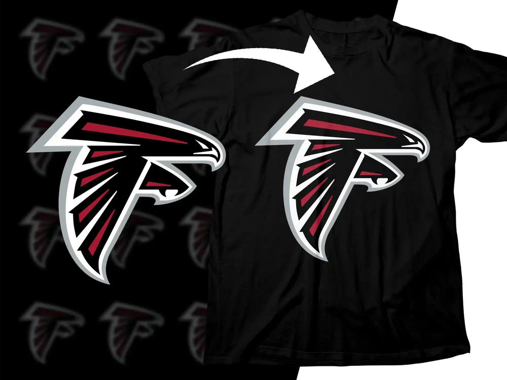 Atlanta Falcons logo design on black t-shirt, print-ready for DTG or DTF