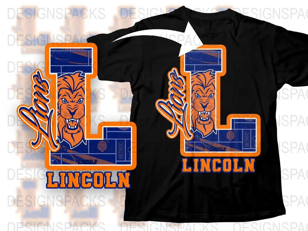 Vintage Lincoln High School T-Shirt, Retro Lion Graphic Tee, Sports Fan Apparel, Orange and Blue