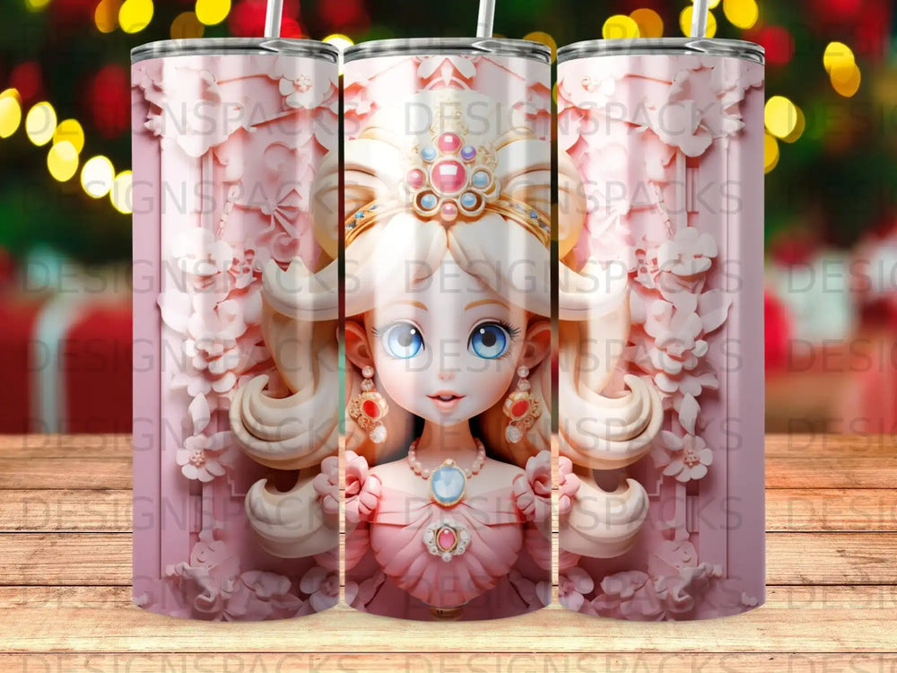 Princess Peach in a pink dress with ornate blonde hair and crown.