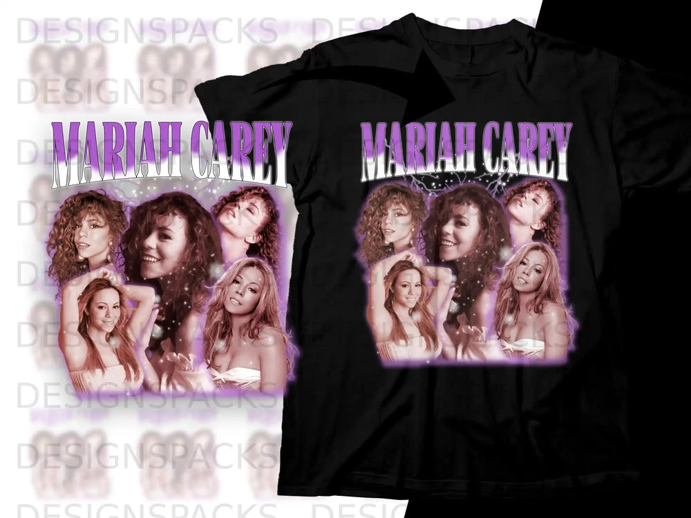 Mariah Carey collage on black t-shirt.